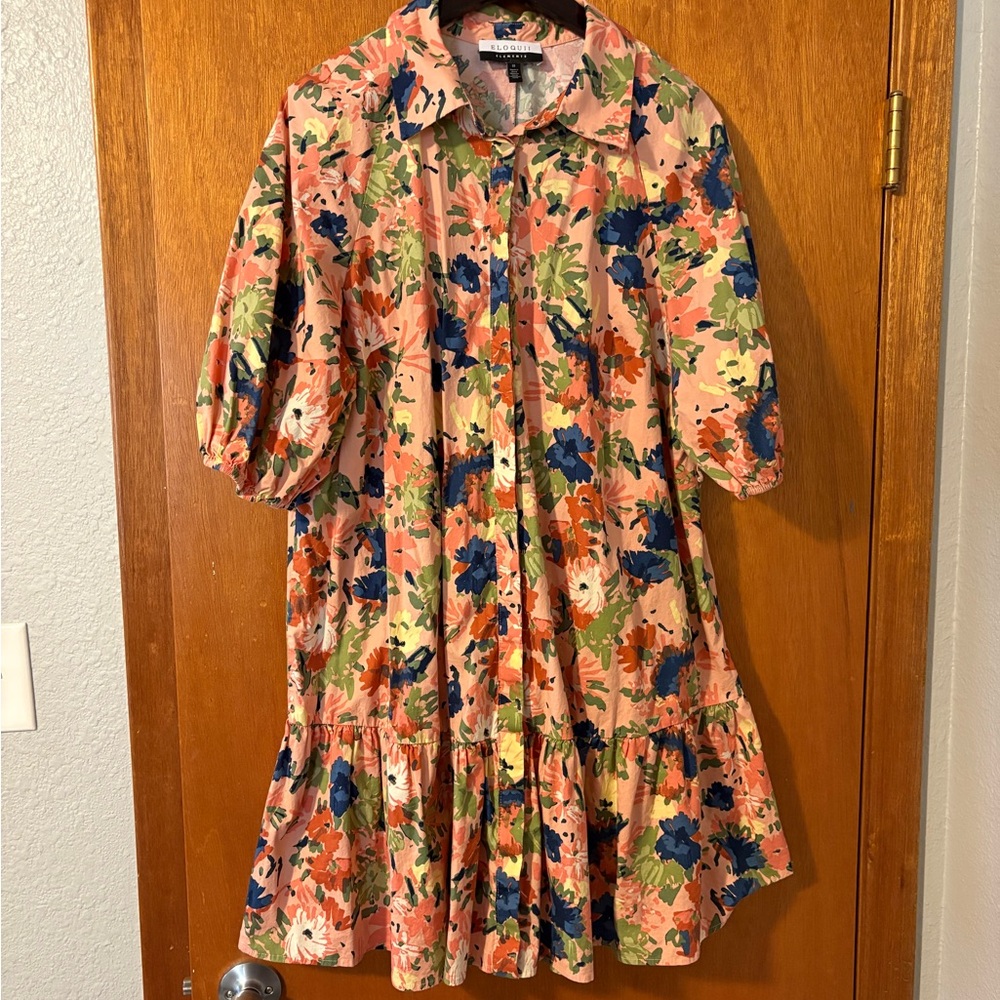 Eloquii Drop Waist Floral Ruffle Dress - Multicolor Womens 18